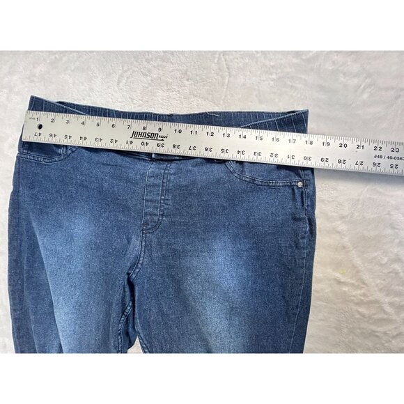 Hue Womens Blue Distressed Denim Skinny Jeans XL Stretch Frayed Hem Mid-Rise - Picture 6 of 10